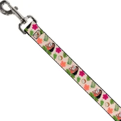 Dog Leash - Moana Hugging Pua Pose and Tropical Flora Beige