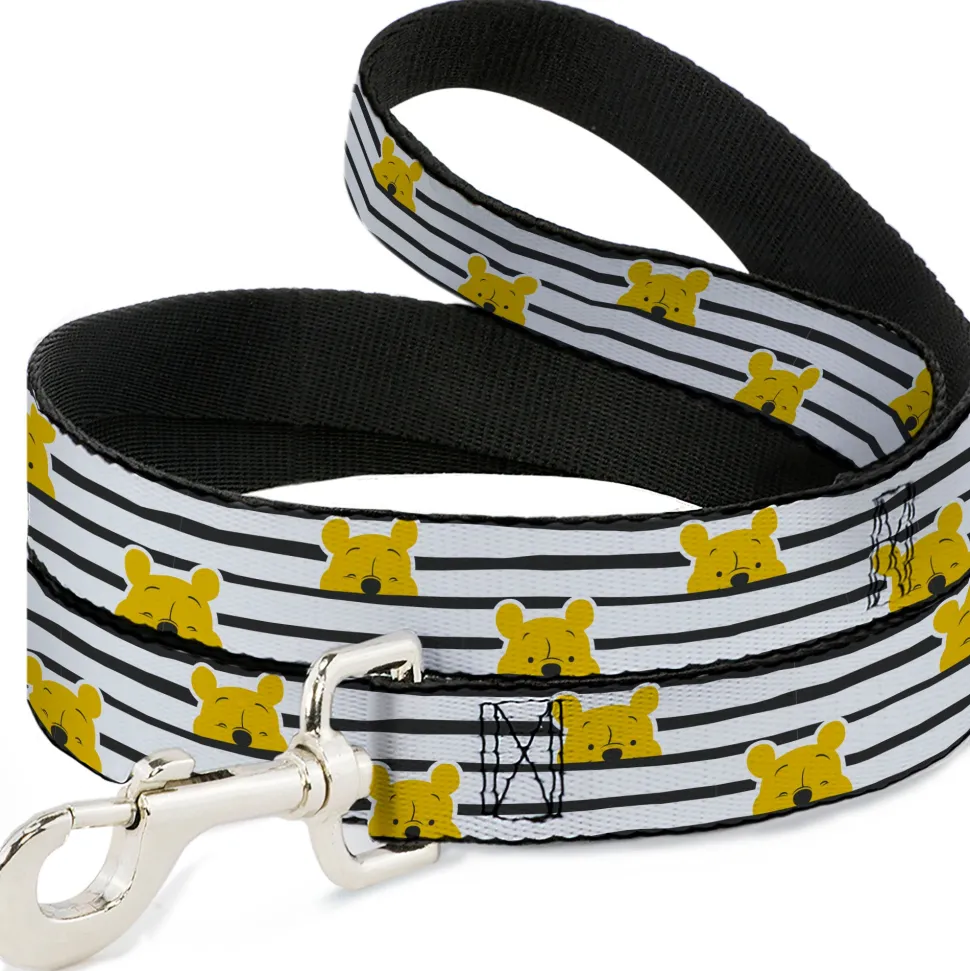 Dog Leash - Winnie the Pooh Peeking Poses Stripe White/Black
