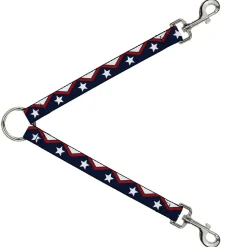 Dog Leash Splitter - American Chevron & Stripes White/Red/Blue