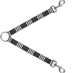 Dog Leash Splitter - American Flag CLOSE-UP Black/White