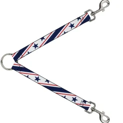Dog Leash Splitter - Americana Diagonal Stars & Stripes White/Red/Blue