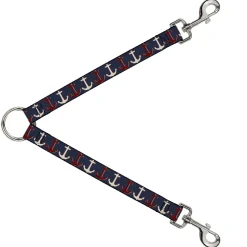 Dog Leash Splitter - Anchor3 C/U Navy/Red/Cream