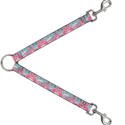 Dog Leash Splitter - Angry Bunnies Turquoise/Pinks