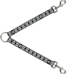 Dog Leash Splitter - Aztec Pattern2 White/Black