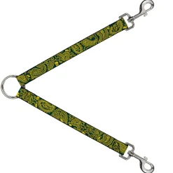 Dog Leash Splitter - Bandana/Skulls Green/Gold