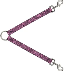 Dog Leash Splitter - Bandana/Skulls Pink/Black