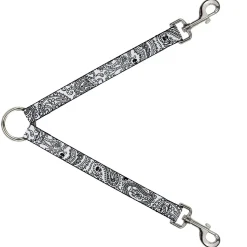 Dog Leash Splitter - Bandana/Skulls White/Black