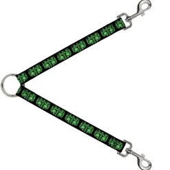Dog Leash Splitter - BD Skulls w/Wings Black/Green