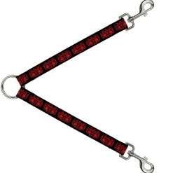 Dog Leash Splitter - BD Skulls w/Wings Black/Red