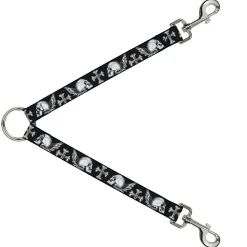 Dog Leash Splitter - BD Skulls w/Wings Black/White