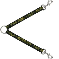 Dog Leash Splitter - BD Winged Skull ENJOY THE RIDE Olive/Lime Green