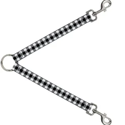 Dog Leash Splitter - Buffalo Plaid Black/White