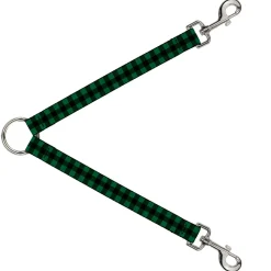 Dog Leash Splitter - Buffalo Plaid Black/Green