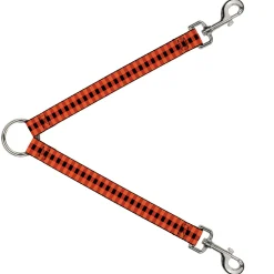Dog Leash Splitter - Buffalo Plaid Black/Orange
