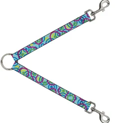 Dog Leash Splitter - Bullseye Stacked Swirl Blues/Green/Yellow/Pink