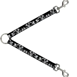 Dog Leash Splitter - Butterfly Garden 2 Black/White
