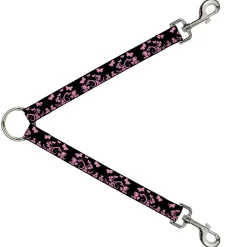 Dog Leash Splitter - Butterfly Garden Black/Pink