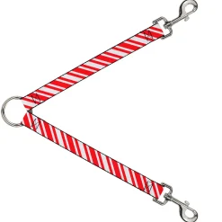 Dog Leash Splitter - Candy Cane3 Stripe White/3-Red