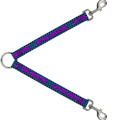Dog Leash Splitter - CAPTAIN AWESOME Turquoise Checker/Fuchsia