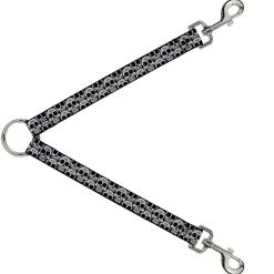 Dog Leash Splitter - Cartoon Sugar Skulls Stacked Black/White
