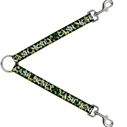 Dog Leash Splitter - CASH MONEY w/$$$ Black/White/Yellow/Green