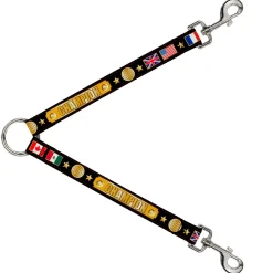Dog Leash Splitter - CHAMPION Belt/Flags/Stars Black/Golds