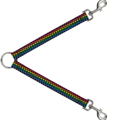 Dog Leash Splitter - Checker Black/Neon Rainbow