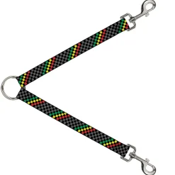 Dog Leash Splitter - Checker Stripe Black/Gray/Rasta