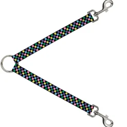 Dog Leash Splitter - Checker Black/Multi Pastel