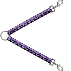 Dog Leash Splitter - Checker & Stripe Skulls Black/White/Purple