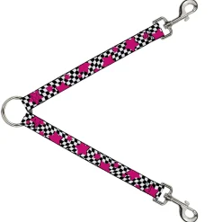 Dog Leash Splitter - Checker & Stars Black/White/Pink