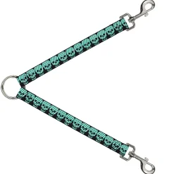Dog Leash Splitter - Checker & Stripe Skulls Black/White/Green