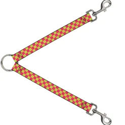 Dog Leash Splitter - Checker Fluoresecent Pink/Yellow