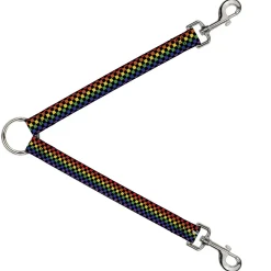 Dog Leash Splitter - Checker Black Rainbow Multi Color