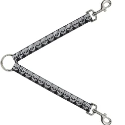 Dog Leash Splitter - Checker & Stripe Skulls Black/White/Gray