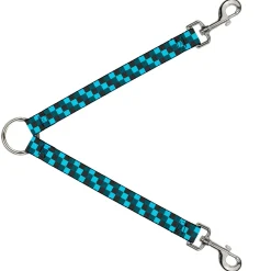 Dog Leash Splitter - Checker Trio Baby Blue/Black/Turquoise