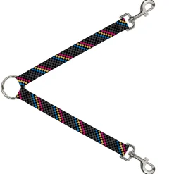Dog Leash Splitter - Checker Stripe Black/Gray/Blue/Gold/Pink
