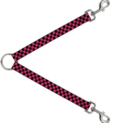 Dog Leash Splitter - Checker Black/Honeysuckle Red