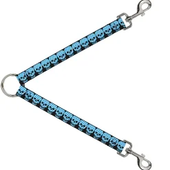Dog Leash Splitter - Checker & Stripe Skulls Black/White/Baby Blue