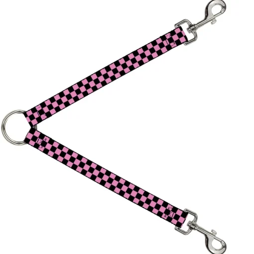 Dog Leash Splitter - Checker Black/Baby Pink