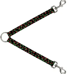 Dog Leash Splitter - Cherries Scattered Black
