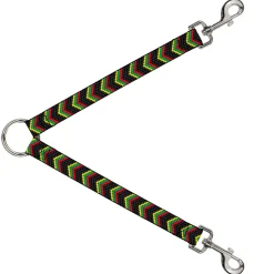 Dog Leash Splitter - Chevron Weave Black/Rasta