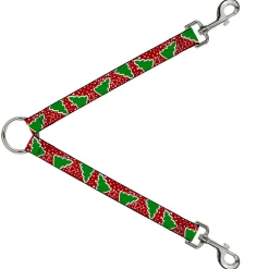 Dog Leash Splitter - Christmas Trees/Stars Red/White/Green