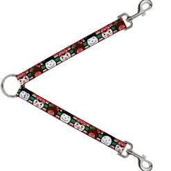 Dog Leash Splitter - Christmas Penguin Reindeer Snowman Stripe Red White Black Green