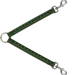 Dog Leash Splitter - Christmas Sweater Stitch Green/White/Gold/Red