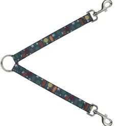 Dog Leash Splitter - Christmas Ornaments/Snowflakes Blue/White/Multi Color
