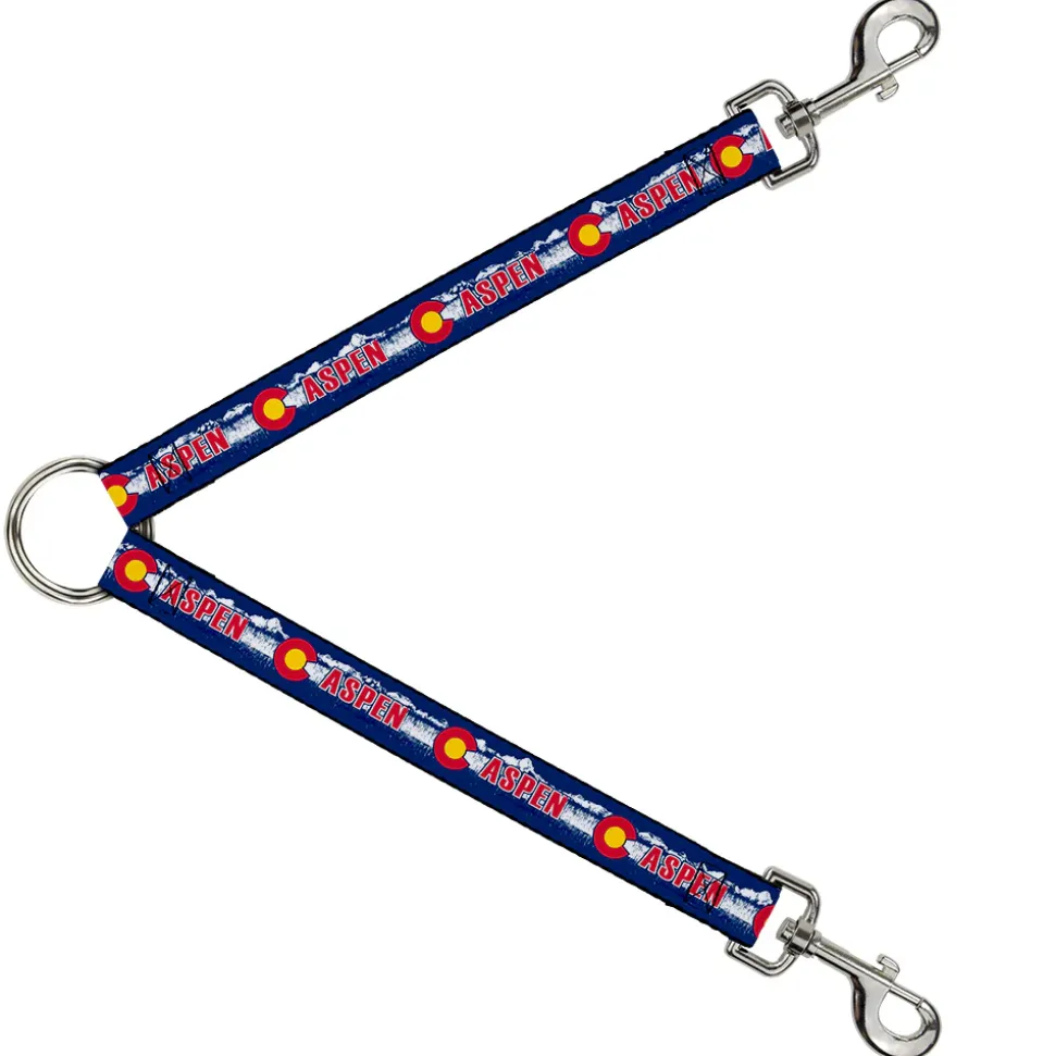 Dog Leash Splitter - Colorado ASPEN Flag/Snowy Mountains Weathered Blue/White/Red/Yellows