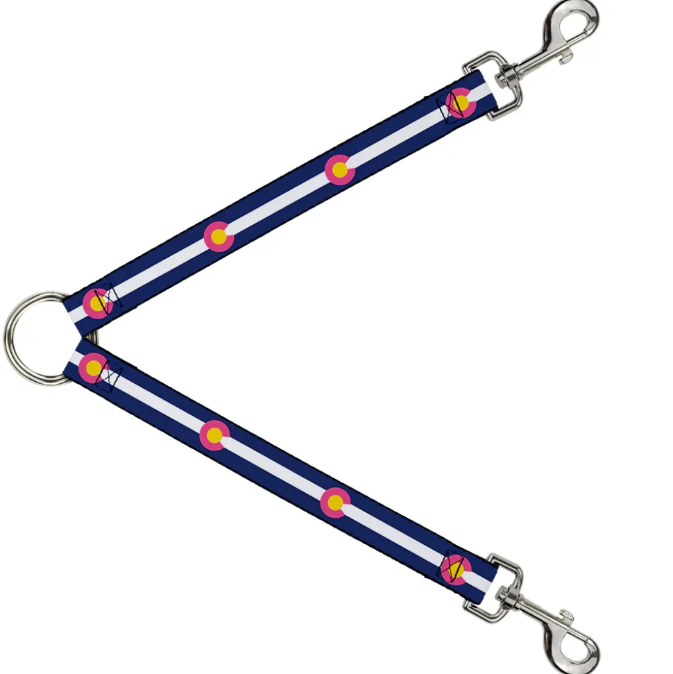 Dog Leash Splitter - Colorado Flags6 Repeat Blue/White/Pink/Yellow