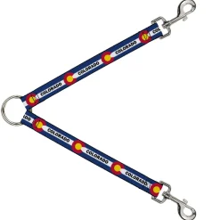 Dog Leash Splitter - COLORADO Text Flag Blue/White/Red/Yellow