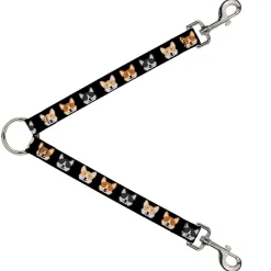 Dog Leash Splitter - Corgi 3-Faces Black